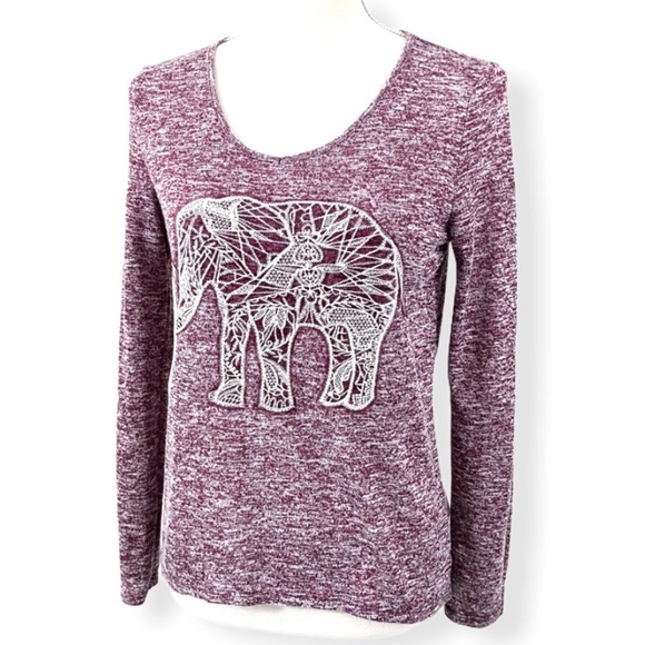 Aeropostale Tops - Aeropostale Embroidered Elephant Heathered Knit Long Sleeve Small
